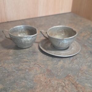 Vintage Silver tin Teacup and Saucer Set